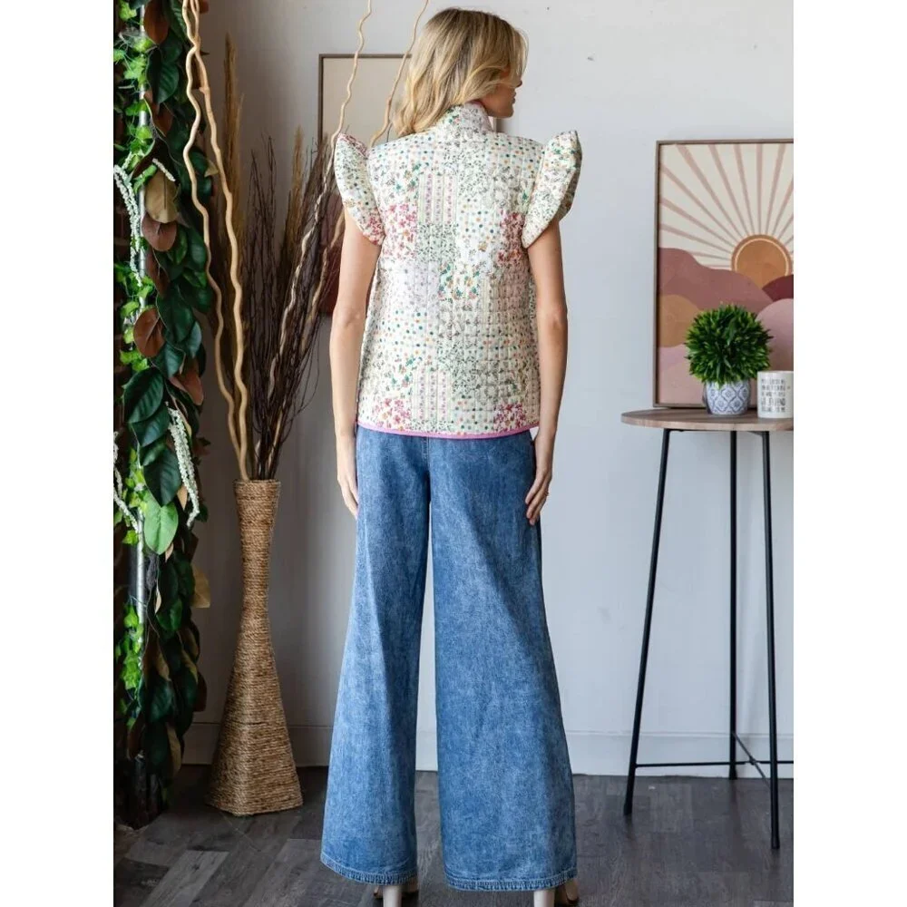 Ruffle Floral Quilted Vest - Picture 11 of 11